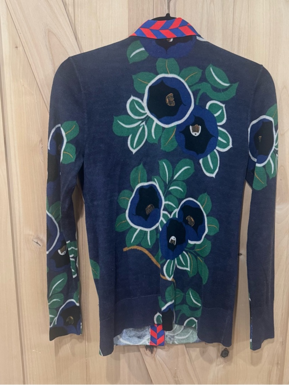 Tory Burch Thea Floral Modal Cotton Cardigan Size Medium Chervon - Picture 5 of 13